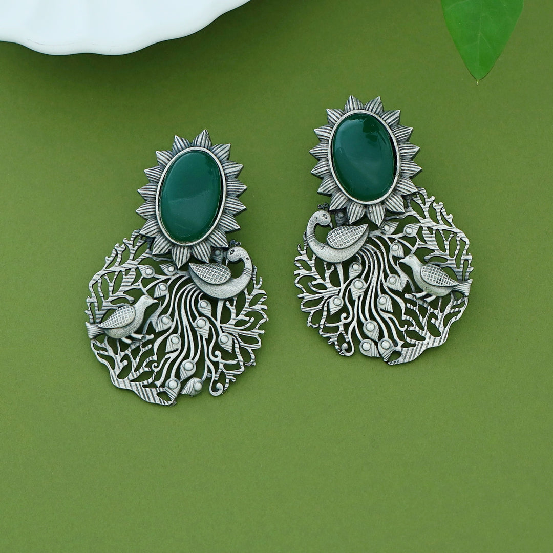 Zahra Mayura Bird Oval Glossy Earring