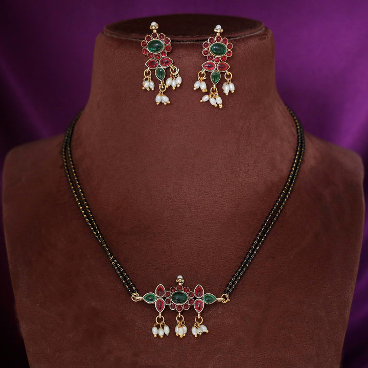 Binaisha Floral 2 Layer Mangalsutra With Earring