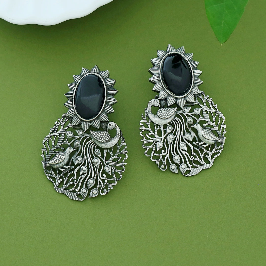 Zahra Mayura Bird Oval Glossy Earring