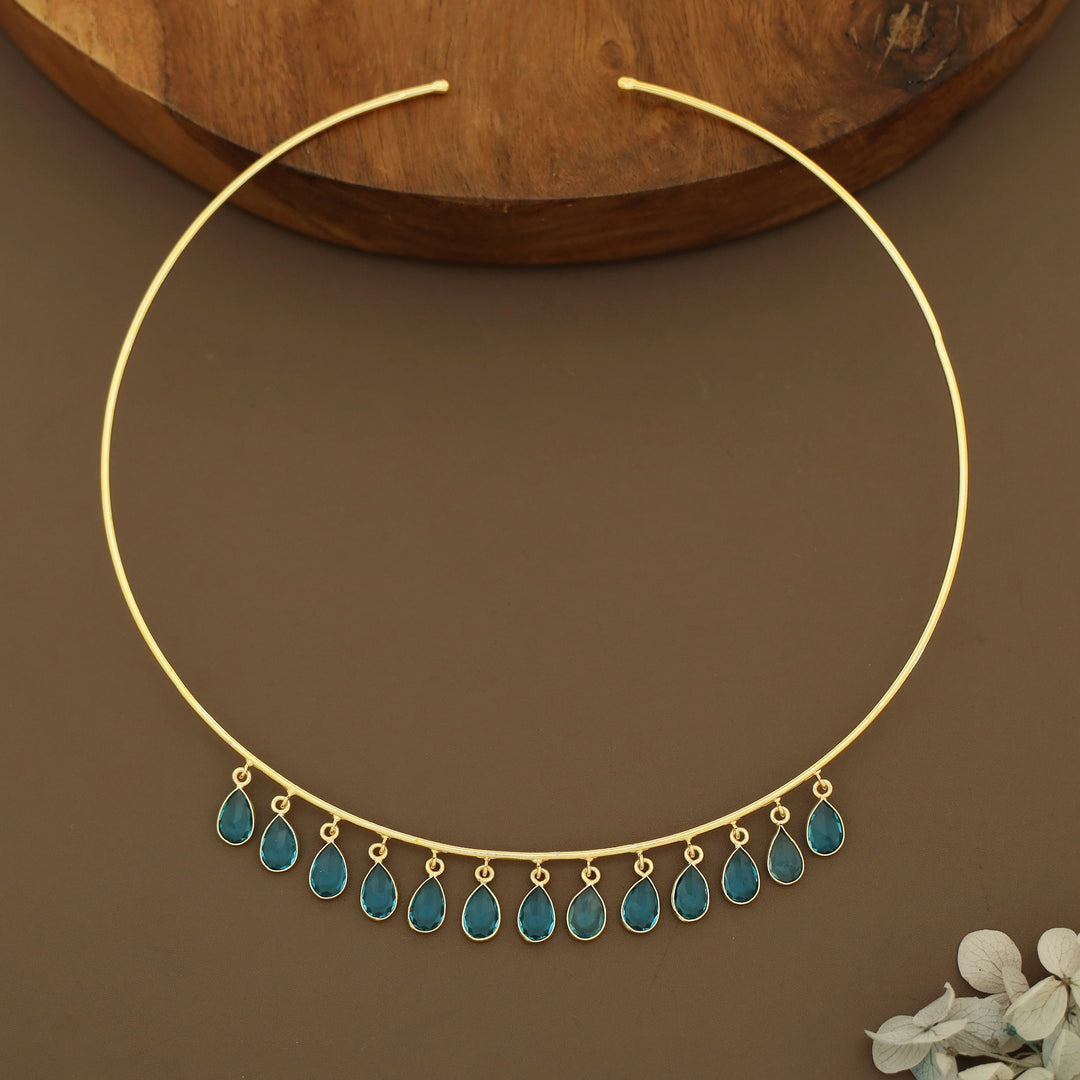 Lyanna Golden Drop Glossy Stone Neck Cuff