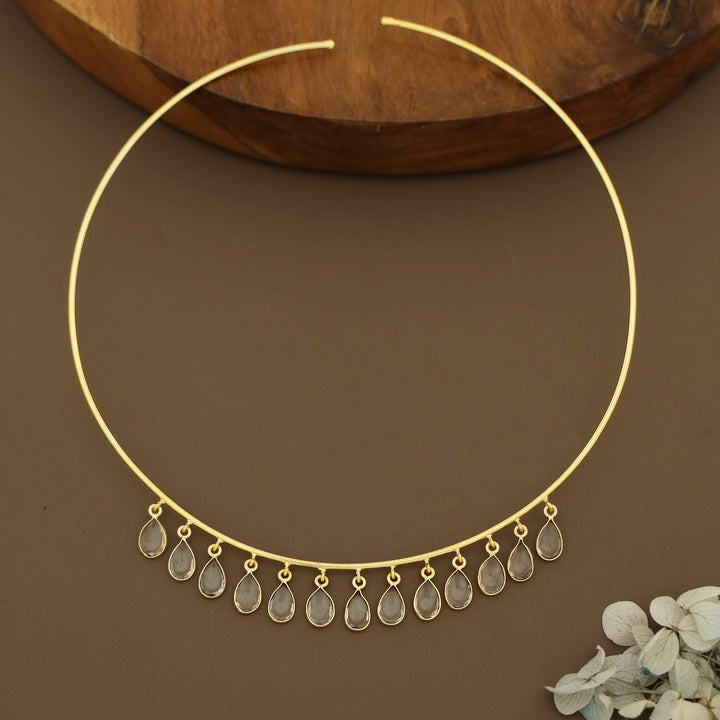 Lyanna Golden Drop Glossy Stone Neck Cuff