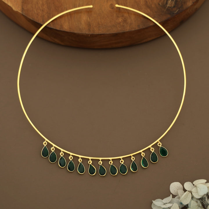 Lyanna Golden Drop Glossy Stone Neck Cuff