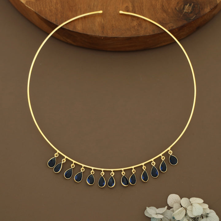 Lyanna Golden Drop Glossy Stone Neck Cuff