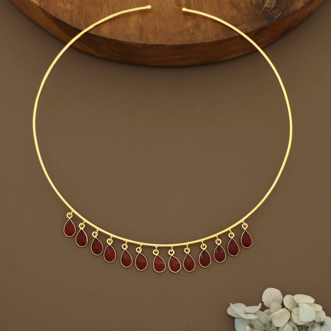 Lyanna Golden Drop Glossy Stone Neck Cuff