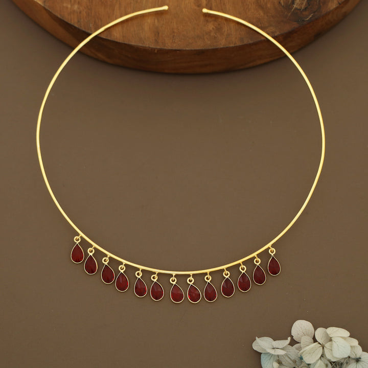 Lyanna Golden Drop Glossy Stone Neck Cuff