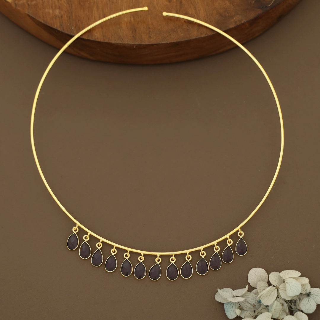 Lyanna Golden Drop Glossy Stone Neck Cuff