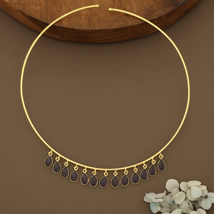 Lyanna Golden Drop Glossy Stone Neck Cuff