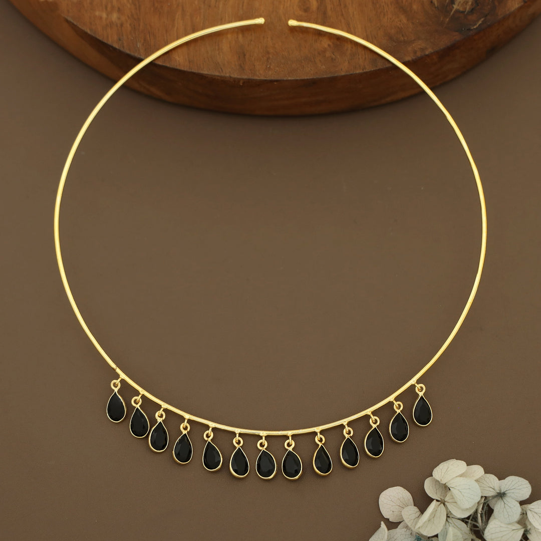 Lyanna Golden Drop Glossy Stone Neck Cuff