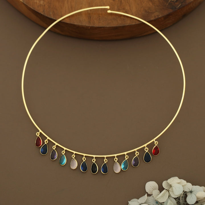 Lyanna Golden Drop Glossy Stone Neck Cuff