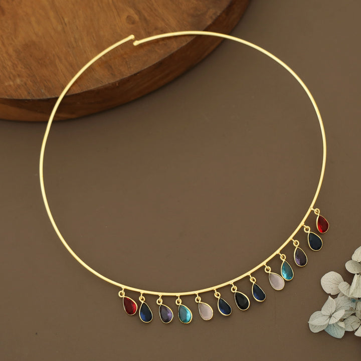 Lyanna Golden Drop Glossy Stone Neck Cuff