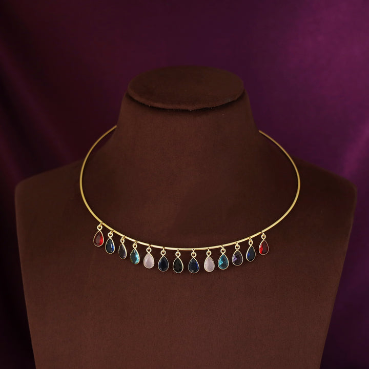 Lyanna Golden Drop Glossy Stone Neck Cuff