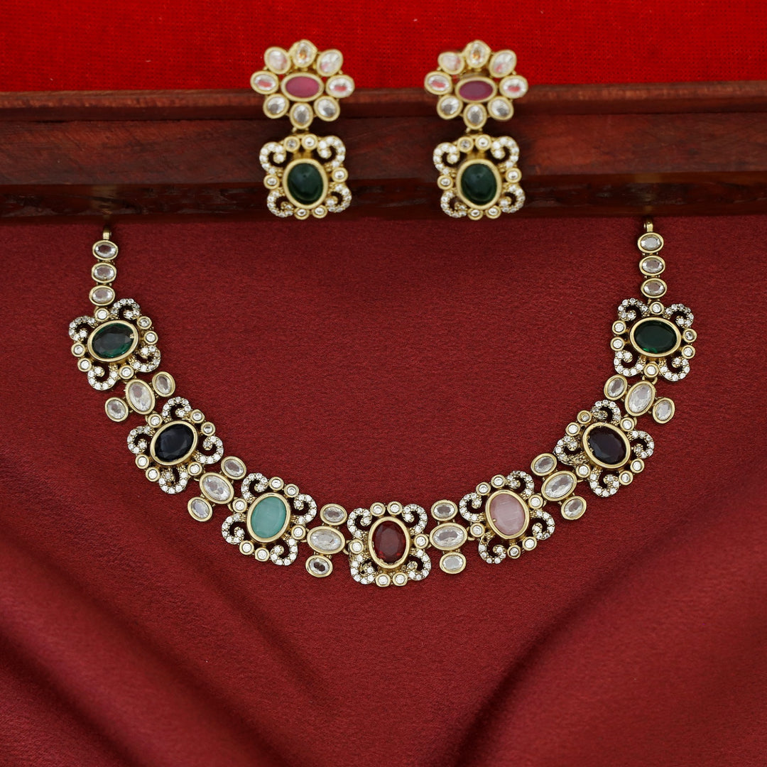 Kritika AD Stone Short Neckpiece With Earring