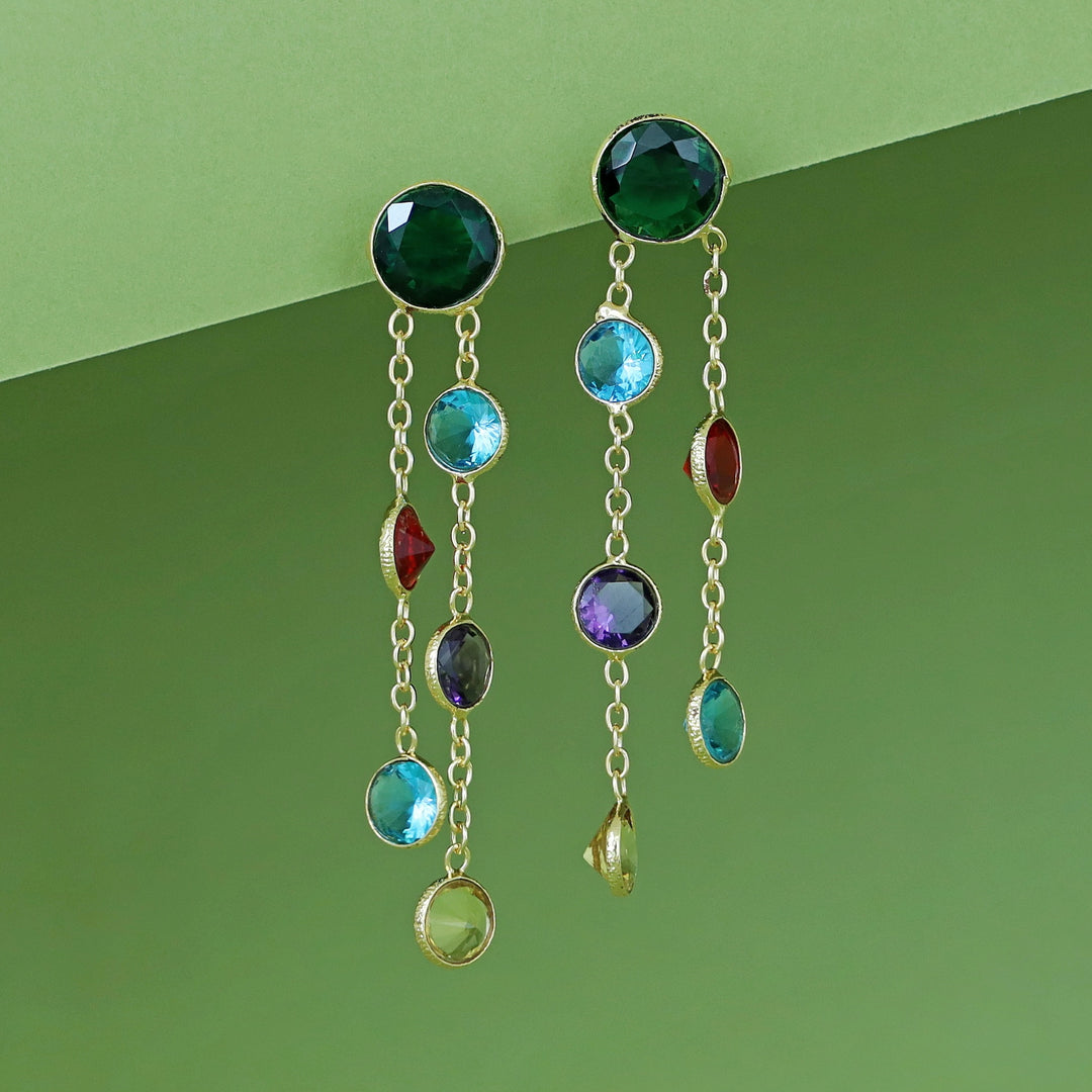 Tiya Golden Round Glossy Stone Earring