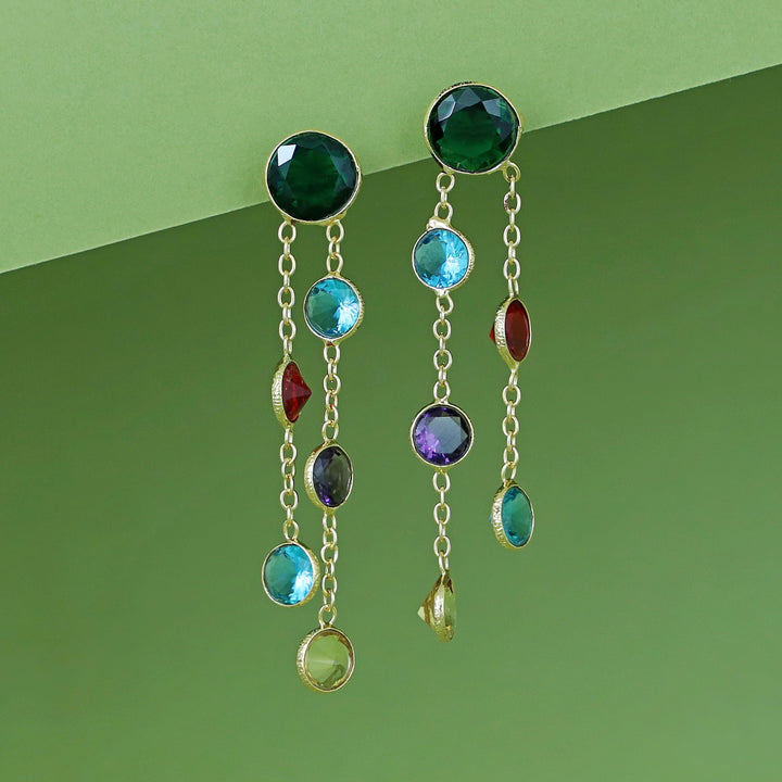 Tiya Golden Round Glossy Stone Earring