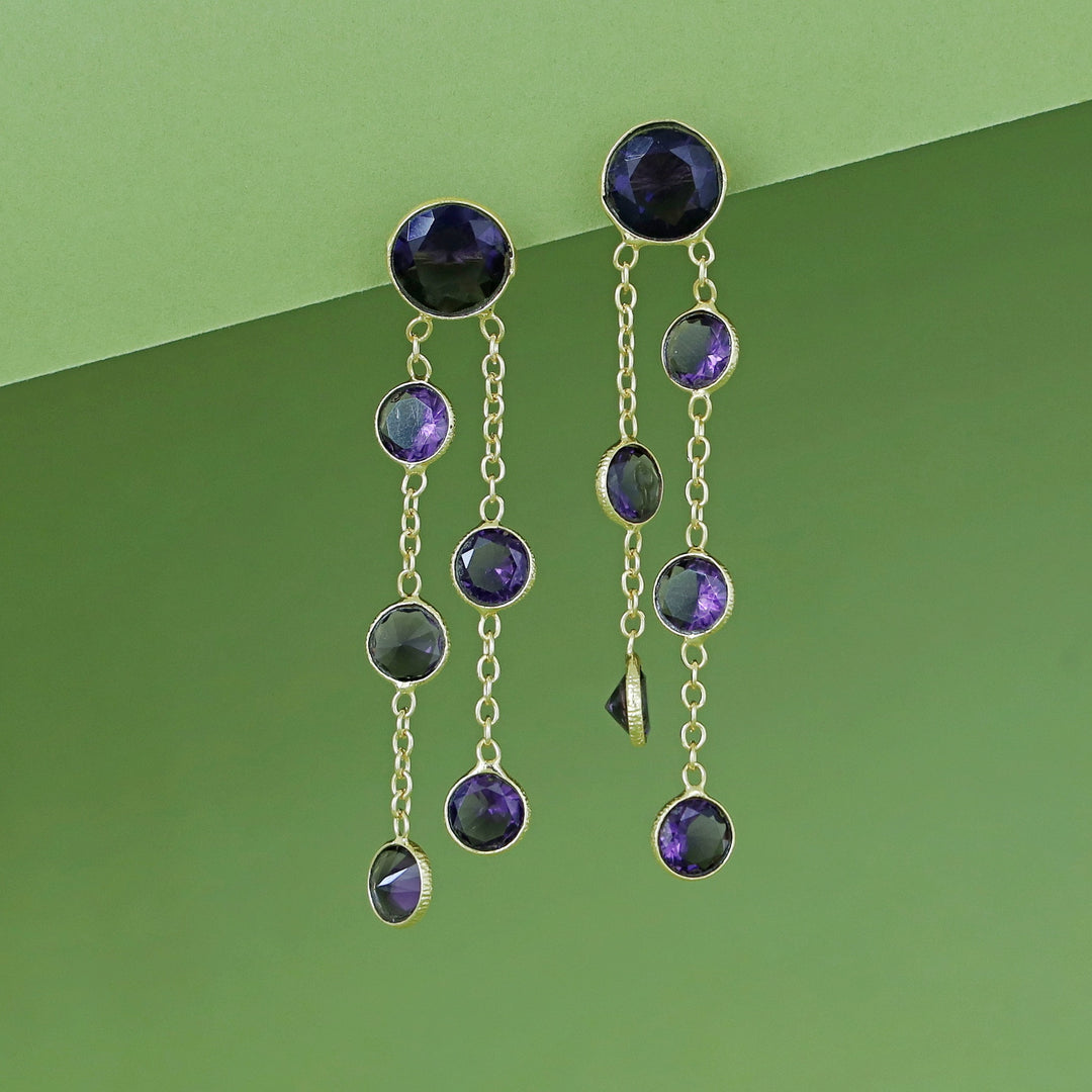 Tiya Golden Round Glossy Stone Earring