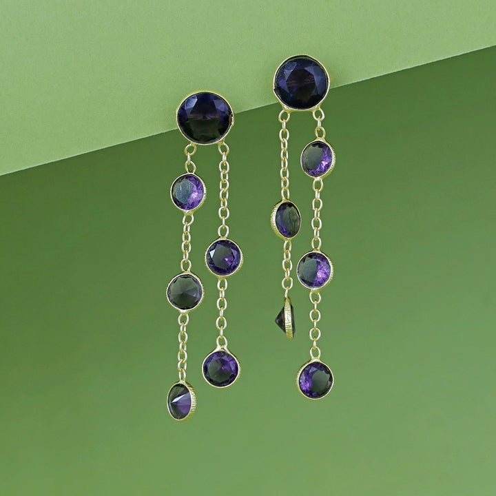 Tiya Golden Round Glossy Stone Earring