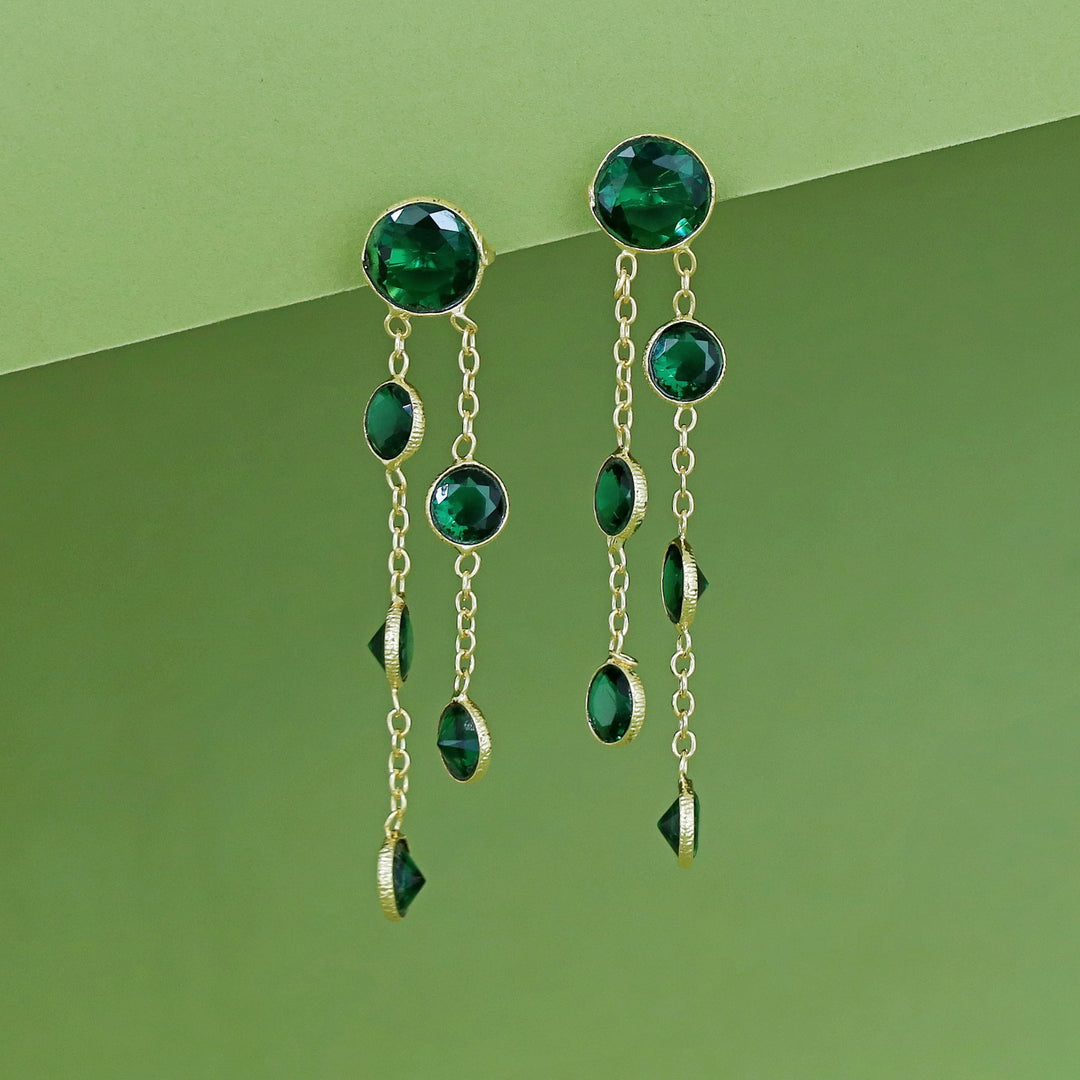 Tiya Golden Round Glossy Stone Earring