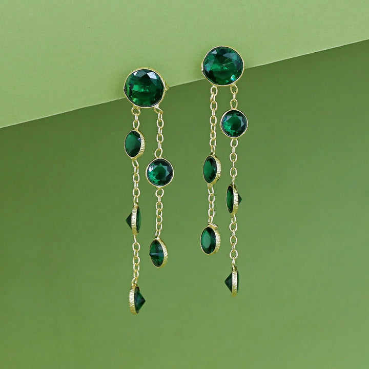 Tiya Golden Round Glossy Stone Earring