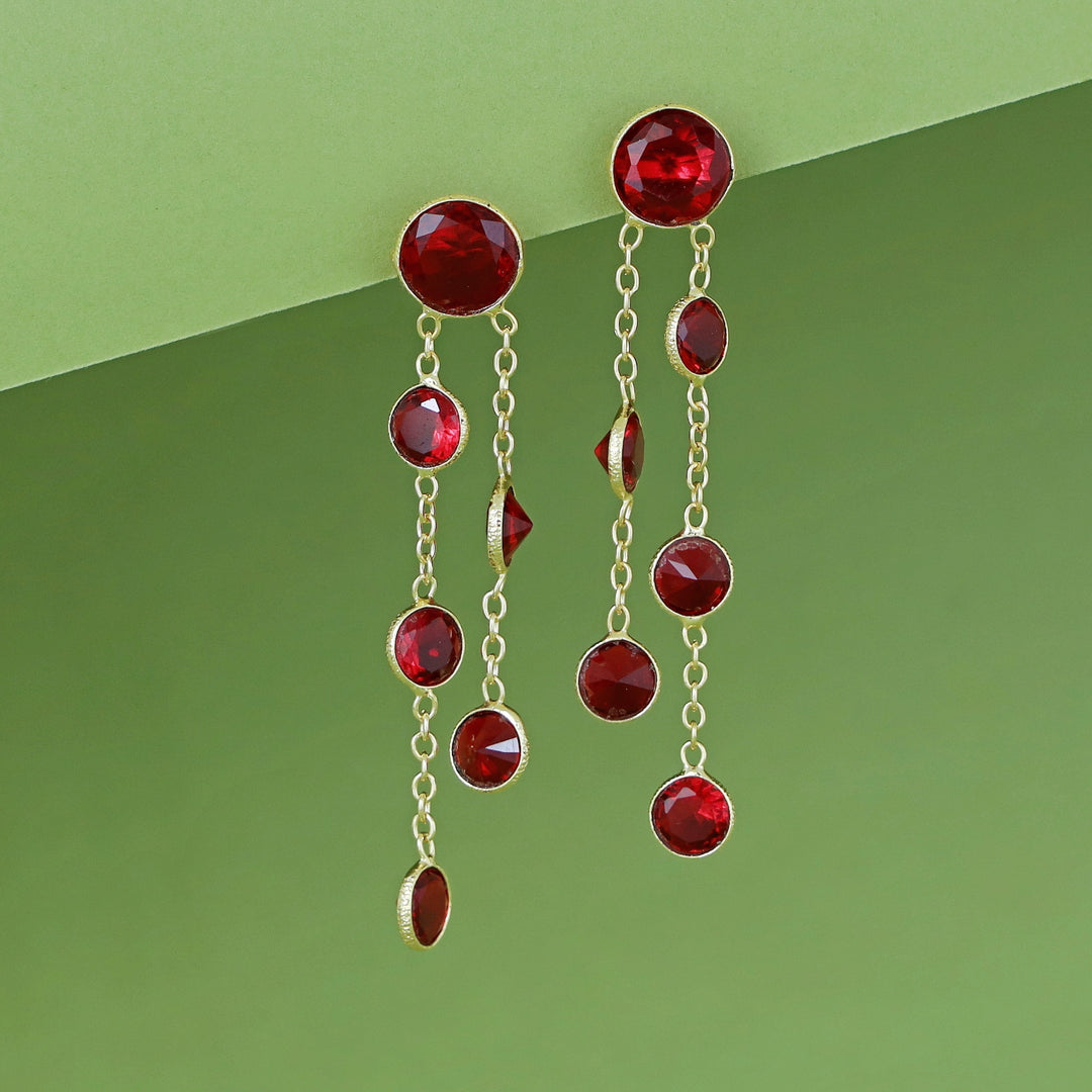 Tiya Golden Round Glossy Stone Earring
