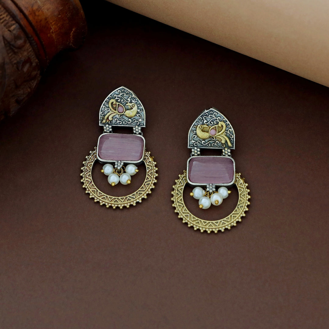 Xavia Dual Tone Pearl Rectangle Earring