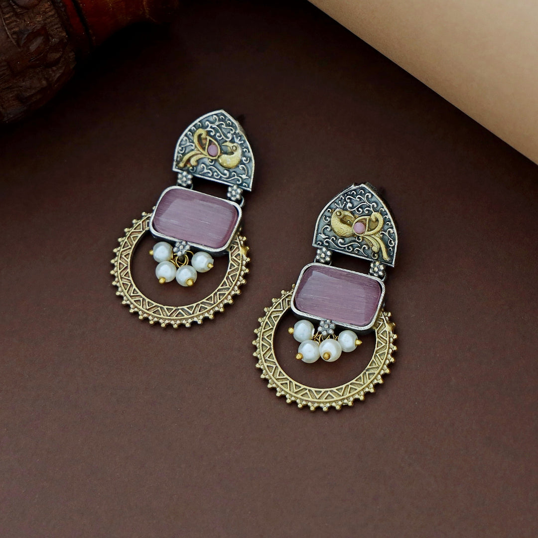 Xavia Dual Tone Pearl Rectangle Earring