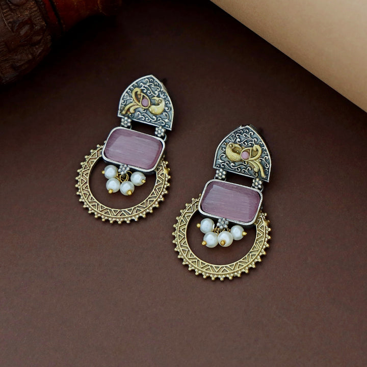 Xavia Dual Tone Pearl Rectangle Earring