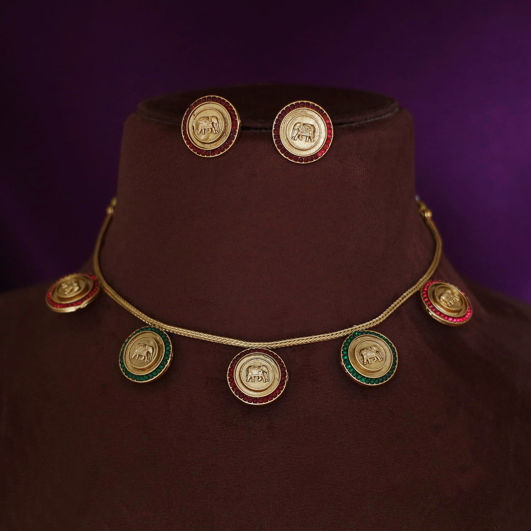 Yashaswini 5 Circle Airavat Short Neckpiece With Earring