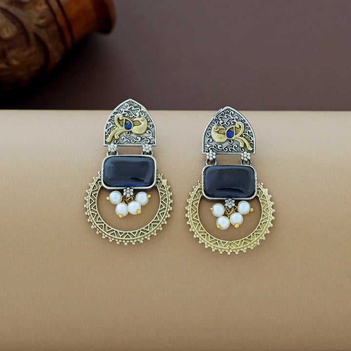 Xavia Dual Tone Pearl Rectangle Earring