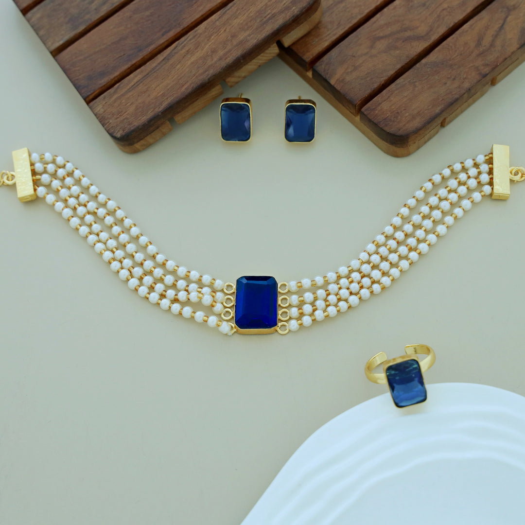 Elegant Pearl Choker Combo Set