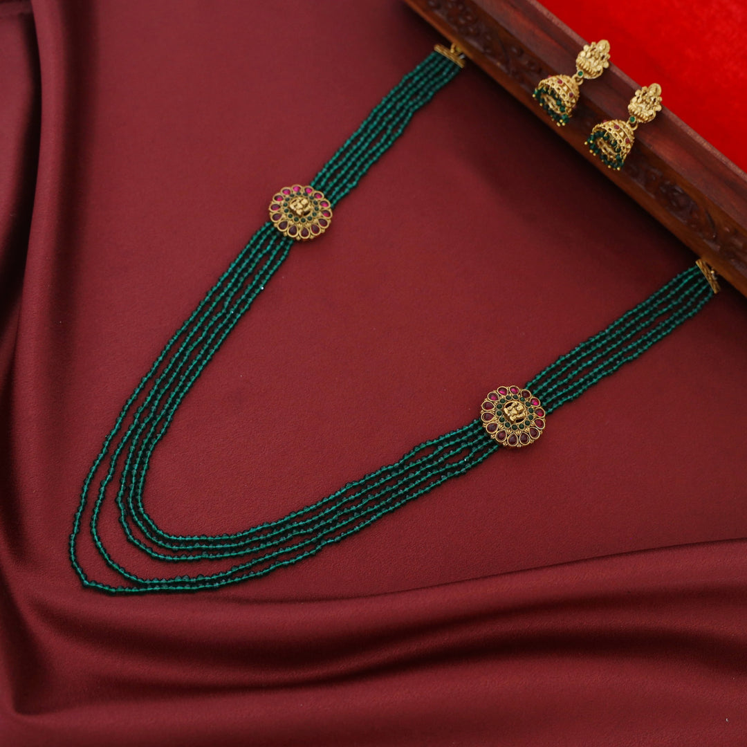 Yukta Beaded 5 Layer Nishitha Devi Flower Long Neckpiece With Earring