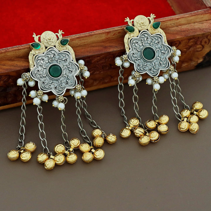 Cecilia Dual Tone Mayura Hanging Ghungroo Earring
