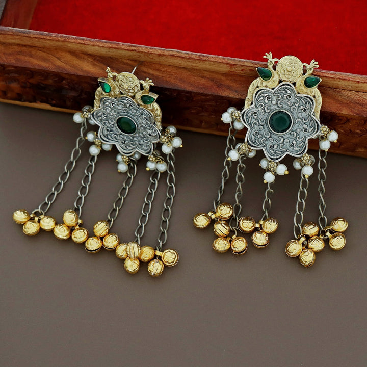 Cecilia Dual Tone Mayura Hanging Ghungroo Earring
