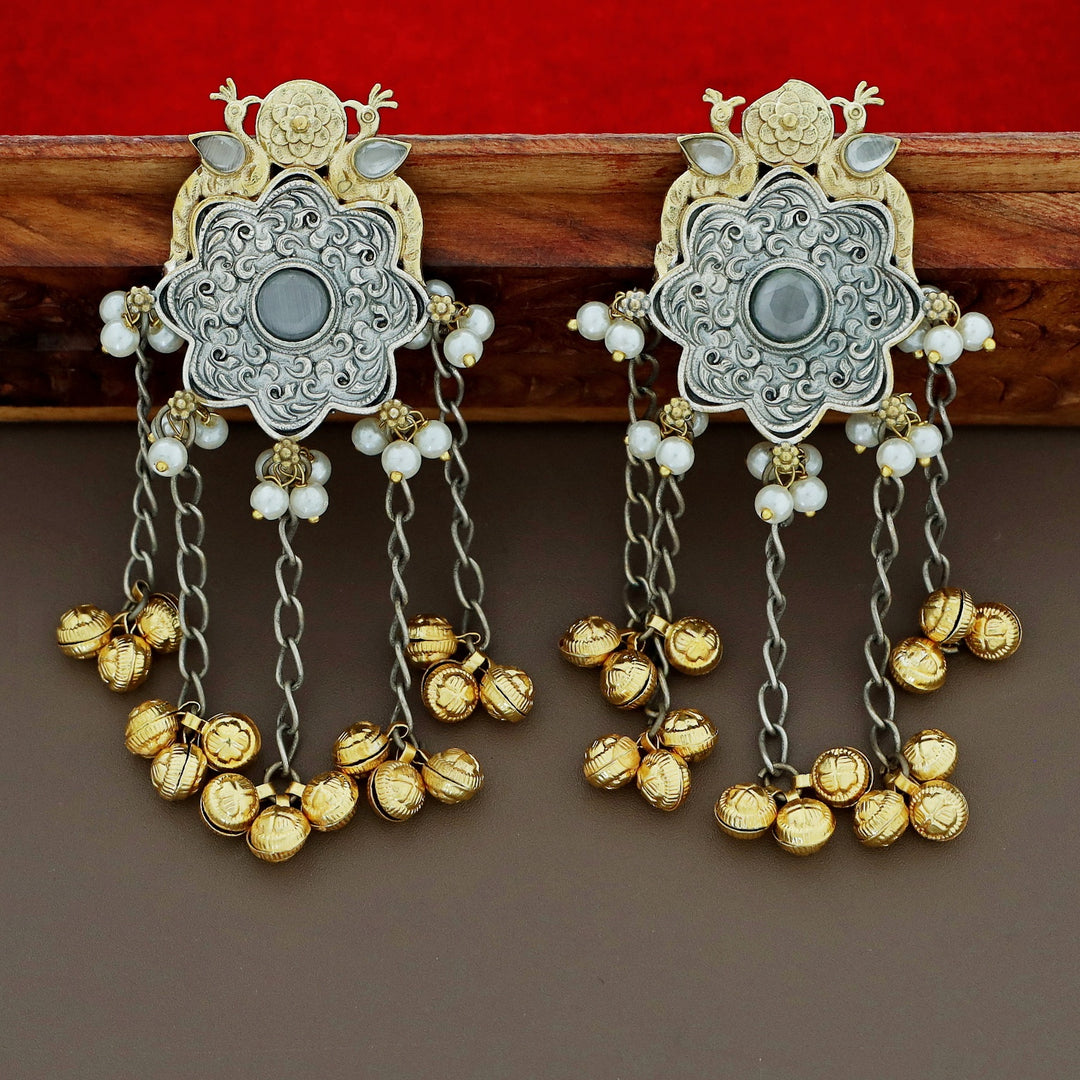 Cecilia Dual Tone Mayura Hanging Ghungroo Earring