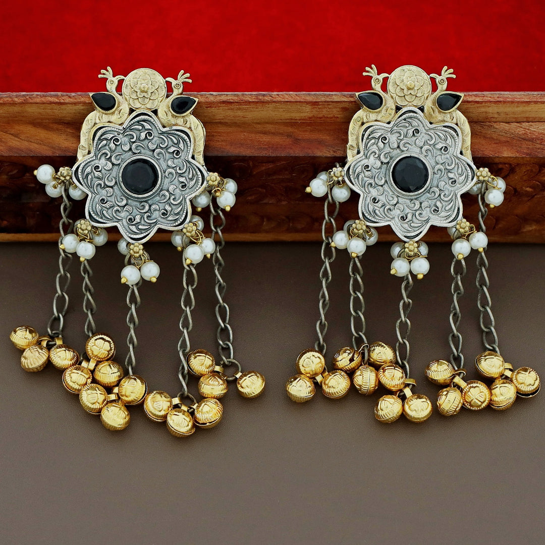 Cecilia Dual Tone Mayura Hanging Ghungroo Earring