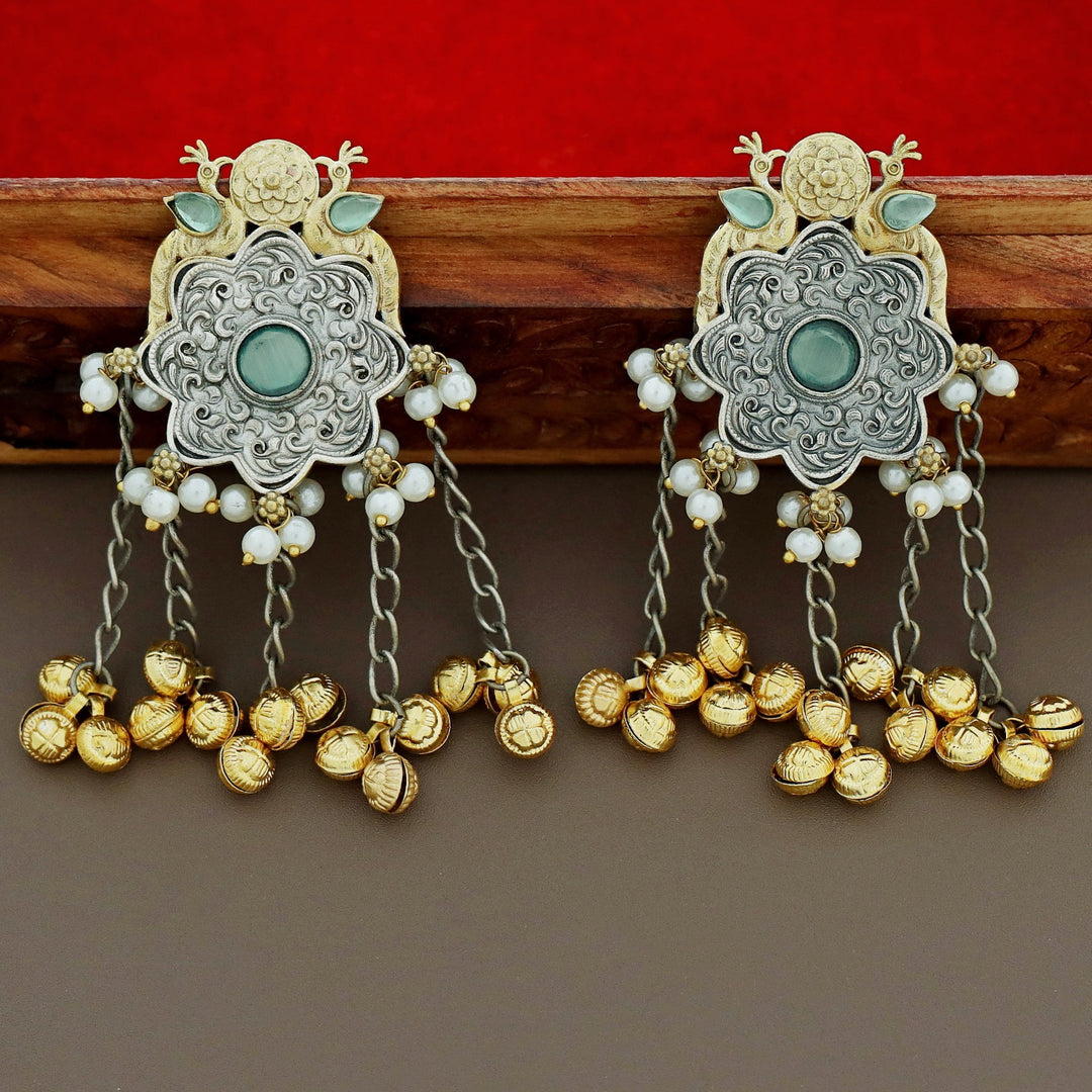 Cecilia Dual Tone Mayura Hanging Ghungroo Earring