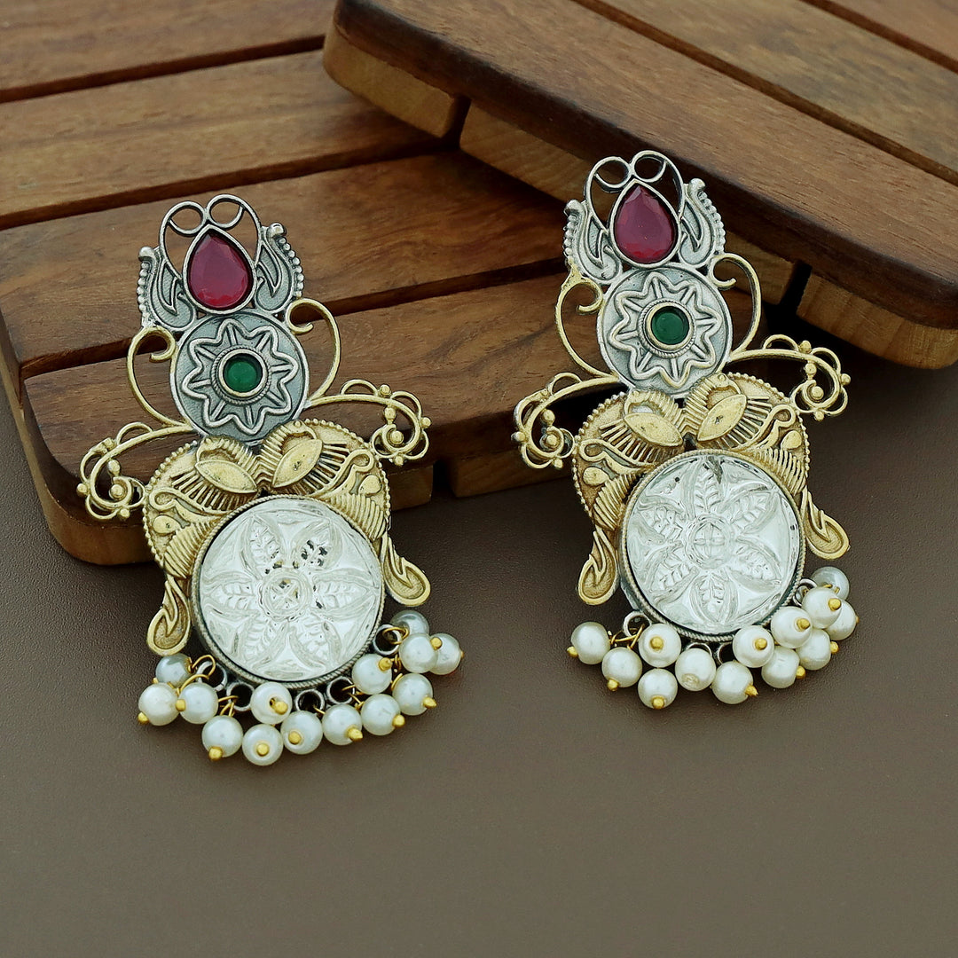 Zelda Dual Tone Mayura Pearl Earring