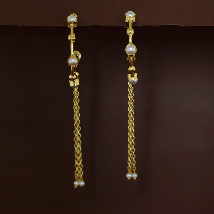 Golden Tetra Pearl Hanging Tri Chainy Hoop Earring