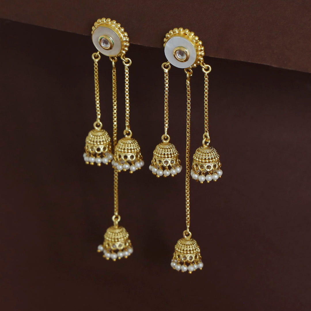 Agnayi Circle MOP Hanging Tri Jhumka Kashmiri Earring