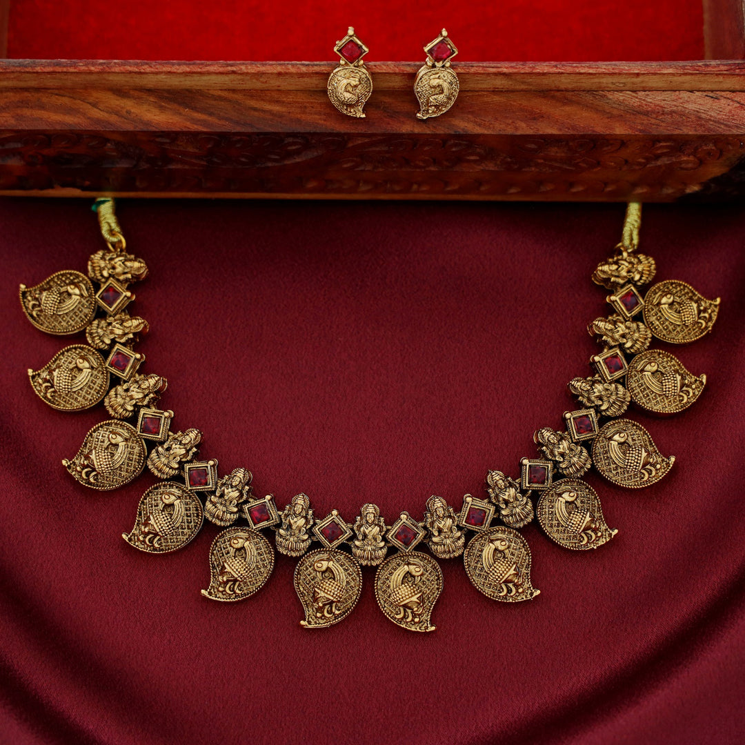 Brishti Devi Kemp Stone Short Neckpiece With Earring
