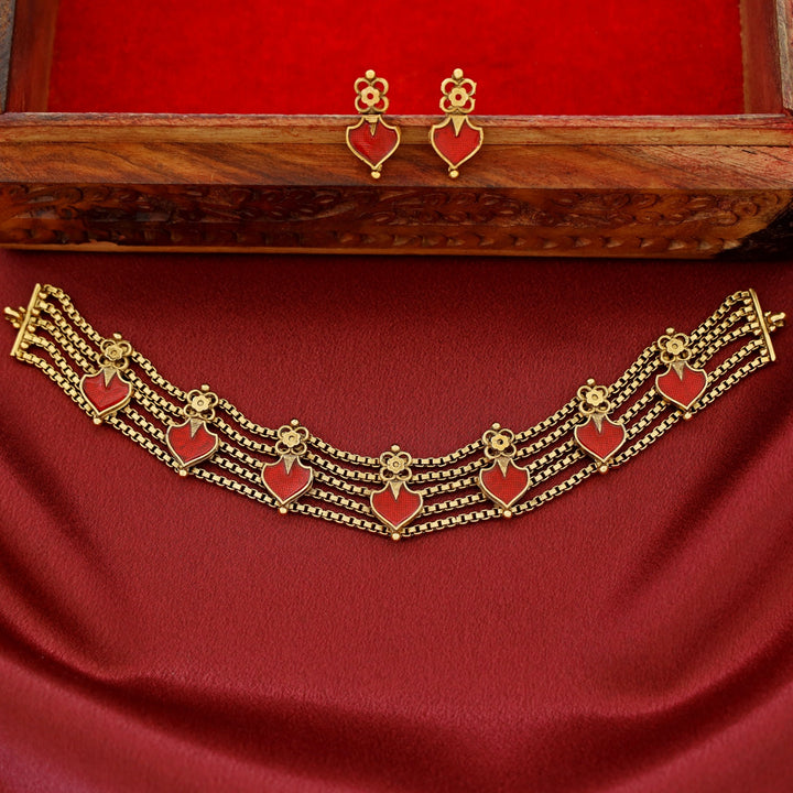 Aditha 5 Layer Palakka Choker With Earring