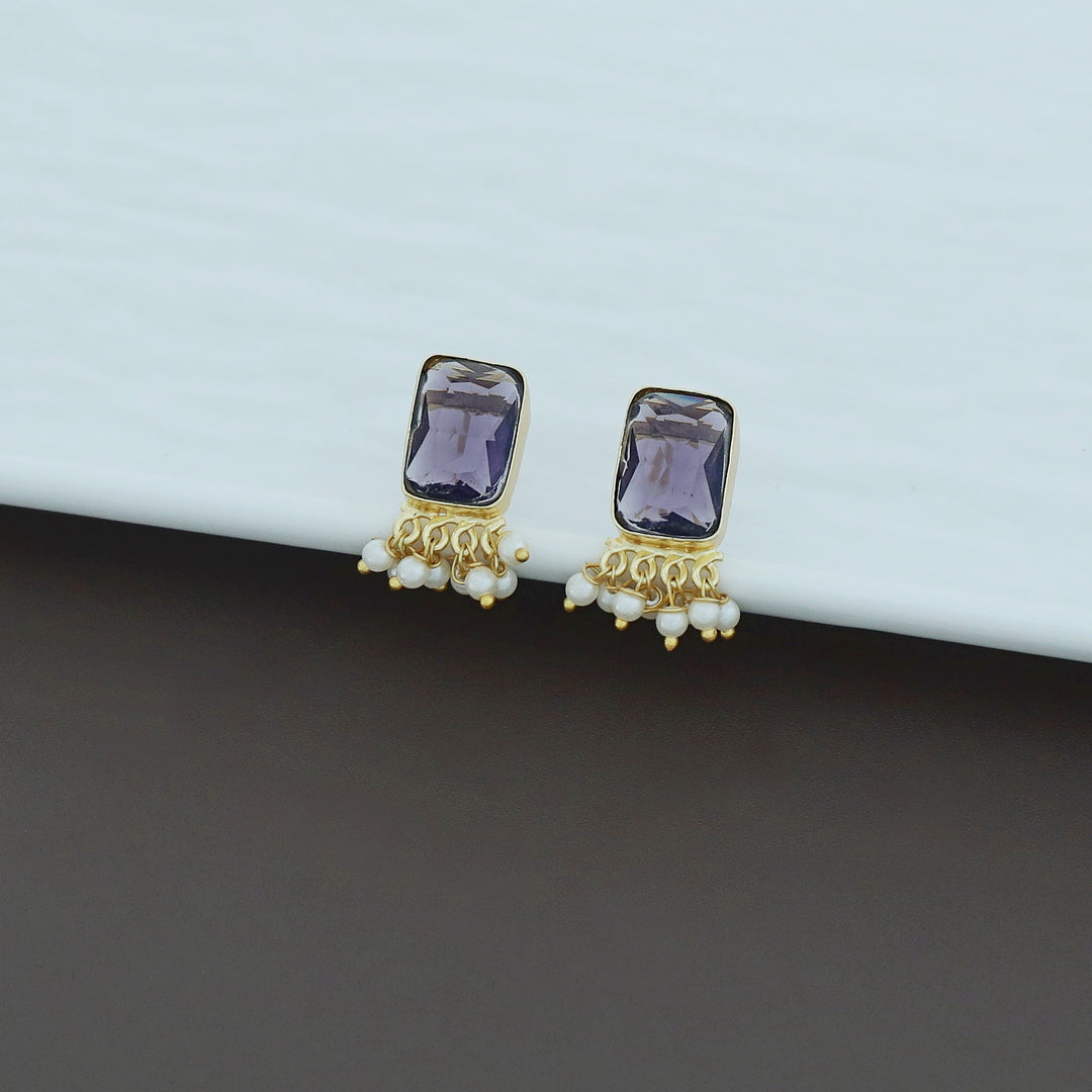 Glossy Rectangle Cluster Pearl Earring