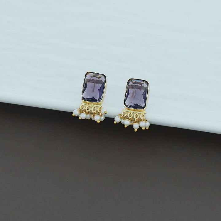Glossy Rectangle Cluster Pearl Earring