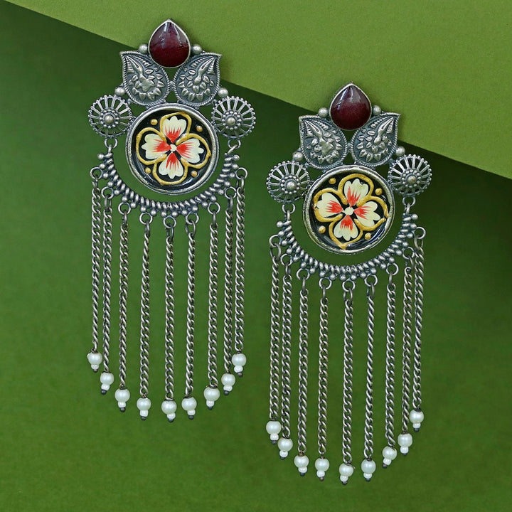 Zarina Hand Painted Hanging Pearl Earring