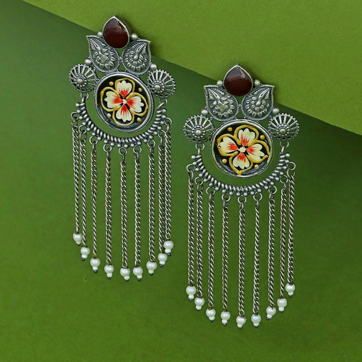 Zarina Hand Painted Hanging Pearl Earring