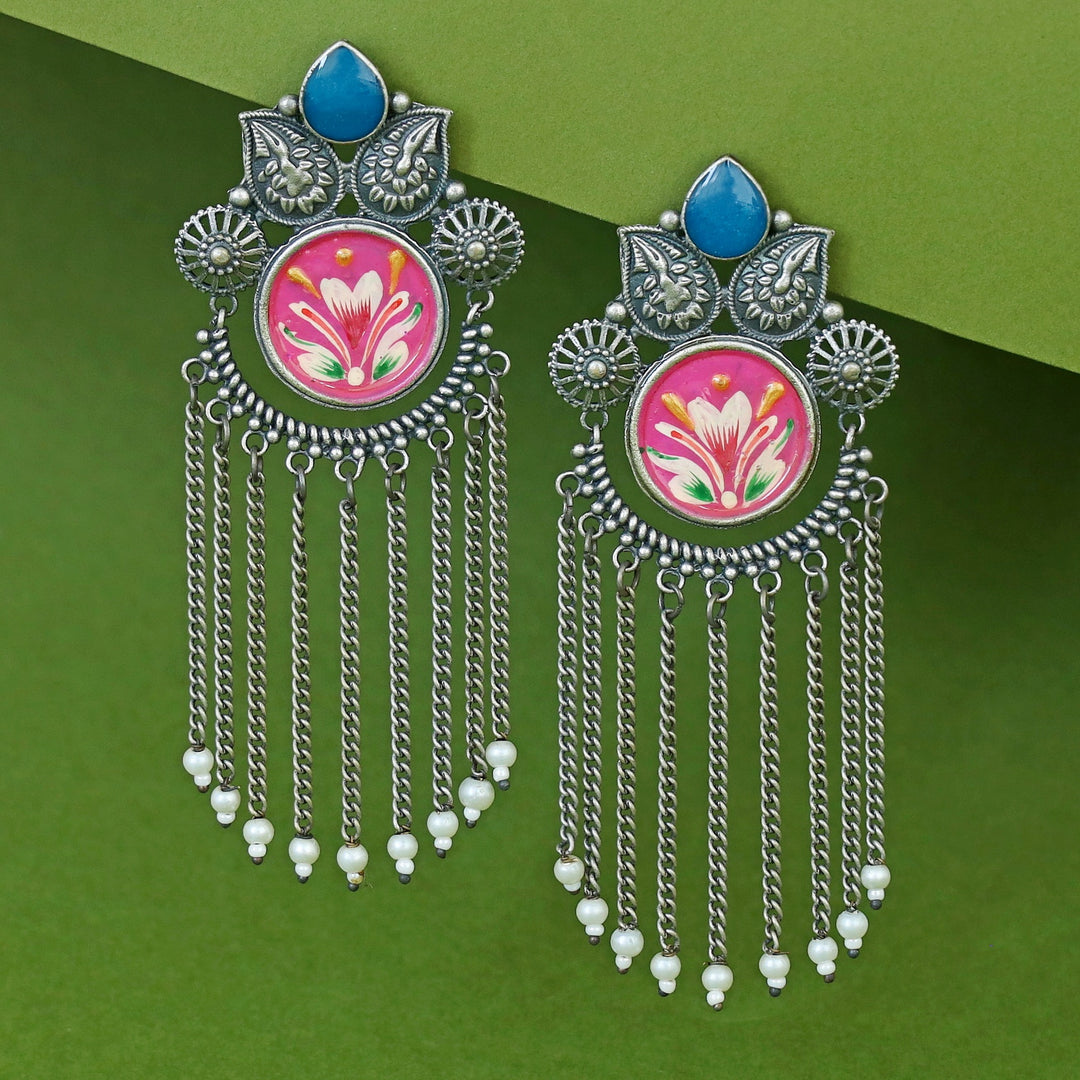 Zarina Hand Painted Hanging Pearl Earring