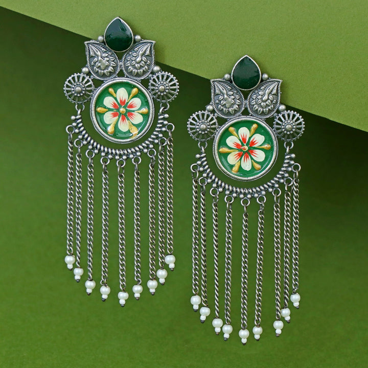 Zarina Hand Painted Hanging Pearl Earring