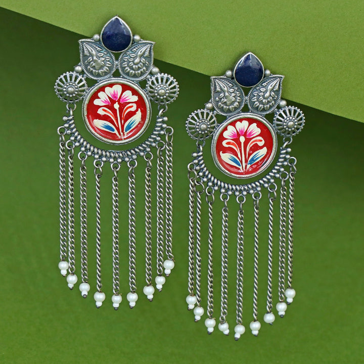 Zarina Hand Painted Hanging Pearl Earring