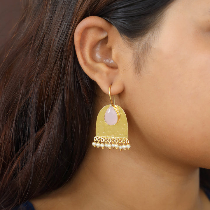 Golden Frame Pearl Earrings