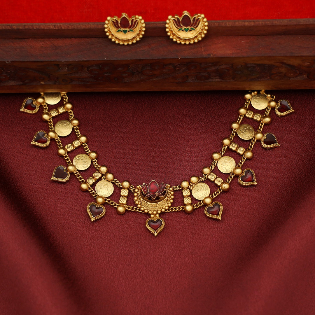 Ruhini 2 Layer Kashi Enamel Lotus Choker with Earring