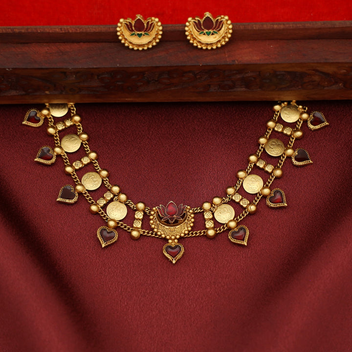 Ruhini 2 Layer Kashi Enamel Lotus Choker with Earring